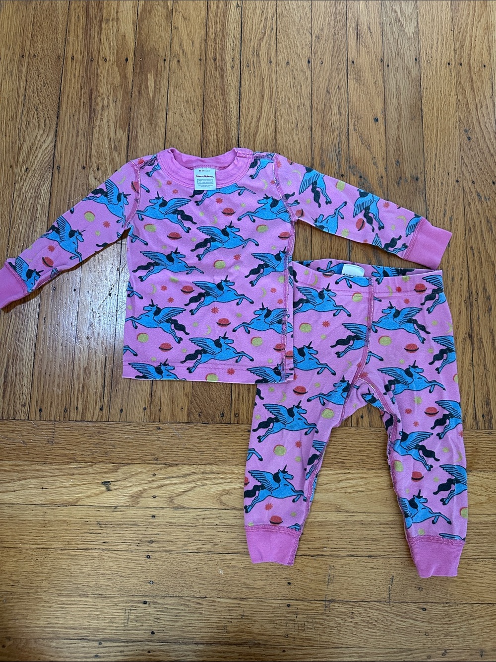Hanna Andersson Pink Unicorn Pajama Set with Blue Pegasus Print - 2T